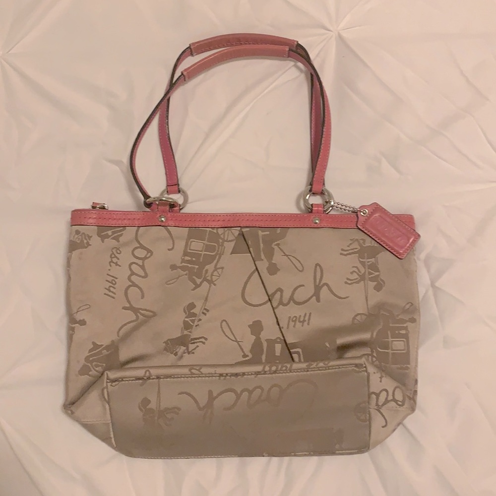 Coach 1941 Pink and Tan Purse w Coach Horse & Carriage Logo